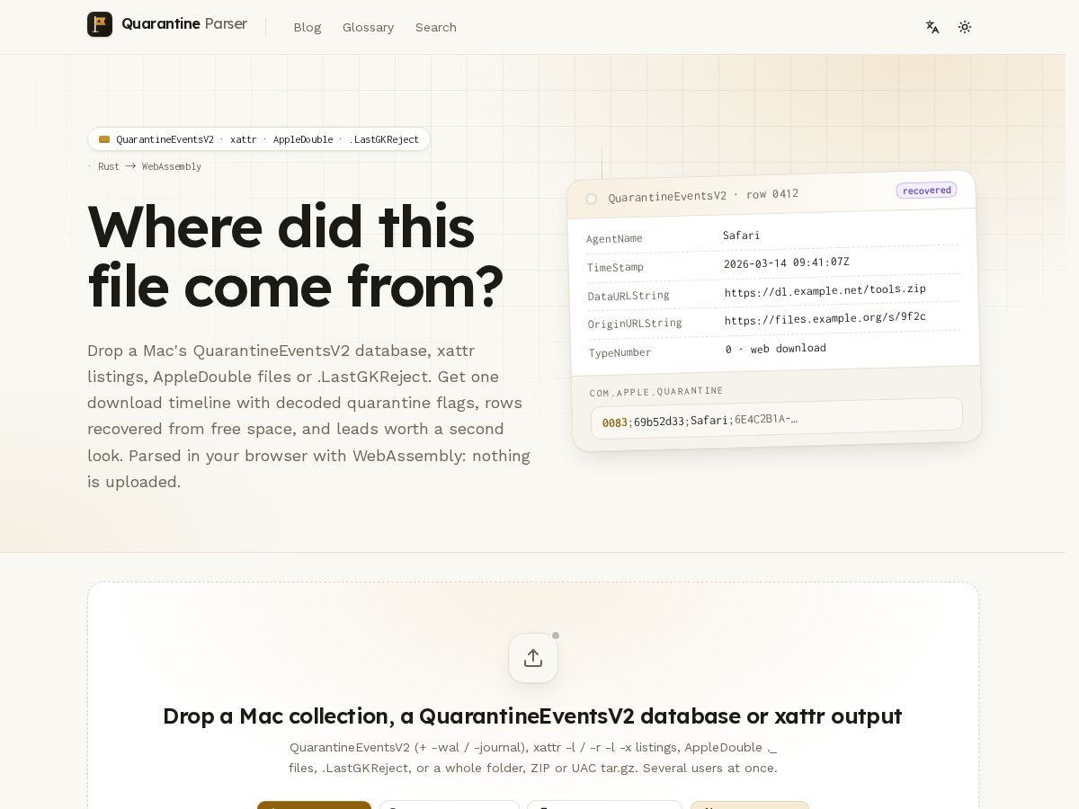 Landing-page snapshot of quarantineparser.com