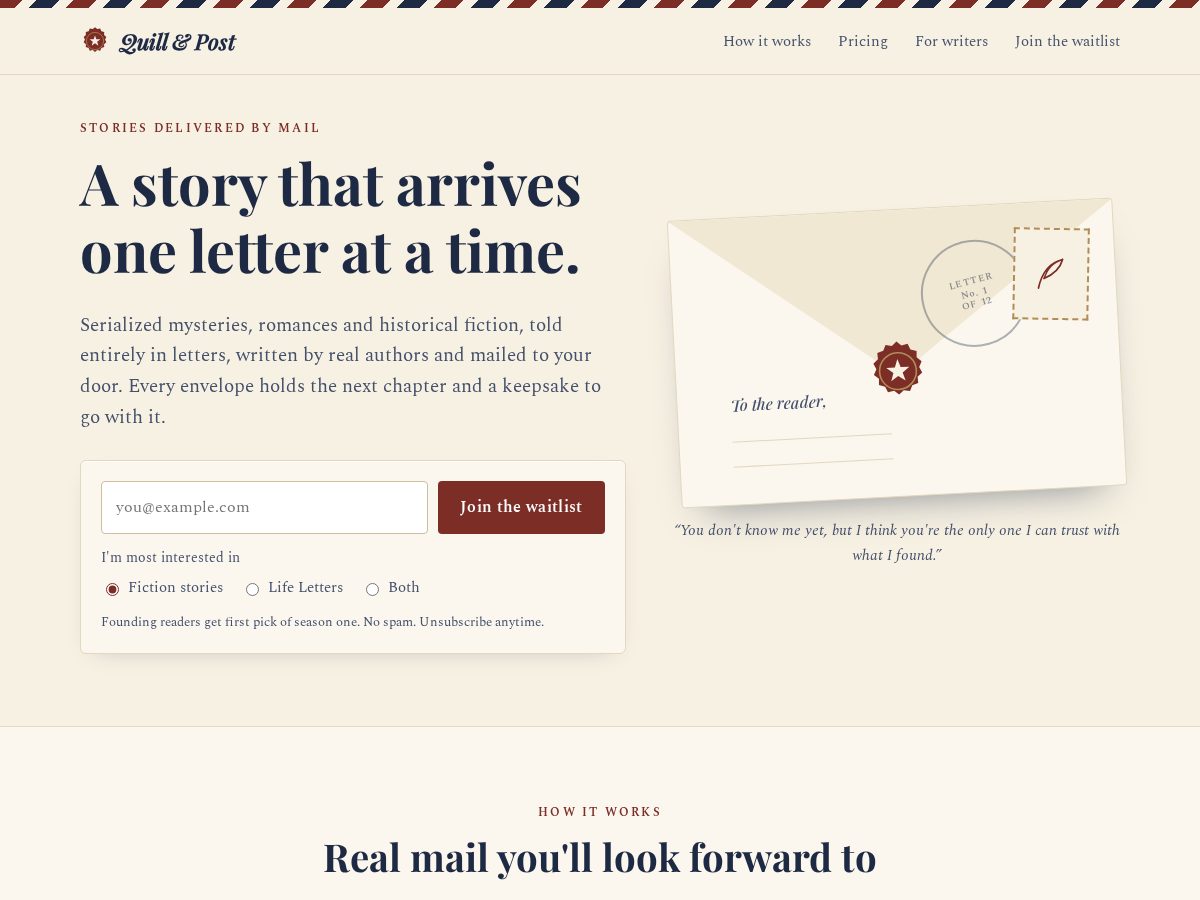 Landing-page snapshot of quillandpost.com