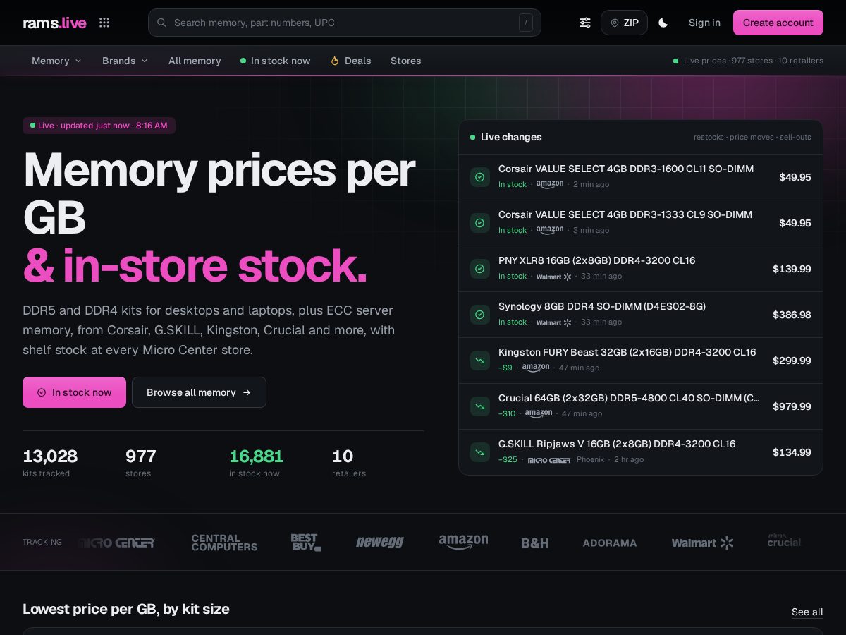 Landing-page snapshot of rams.live