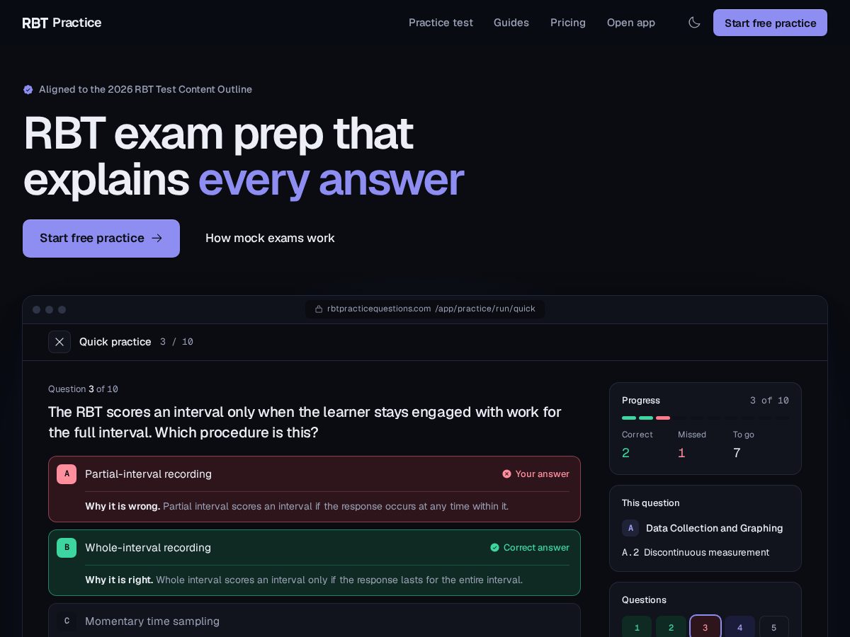 Landing-page snapshot of rbtpracticequestions.com