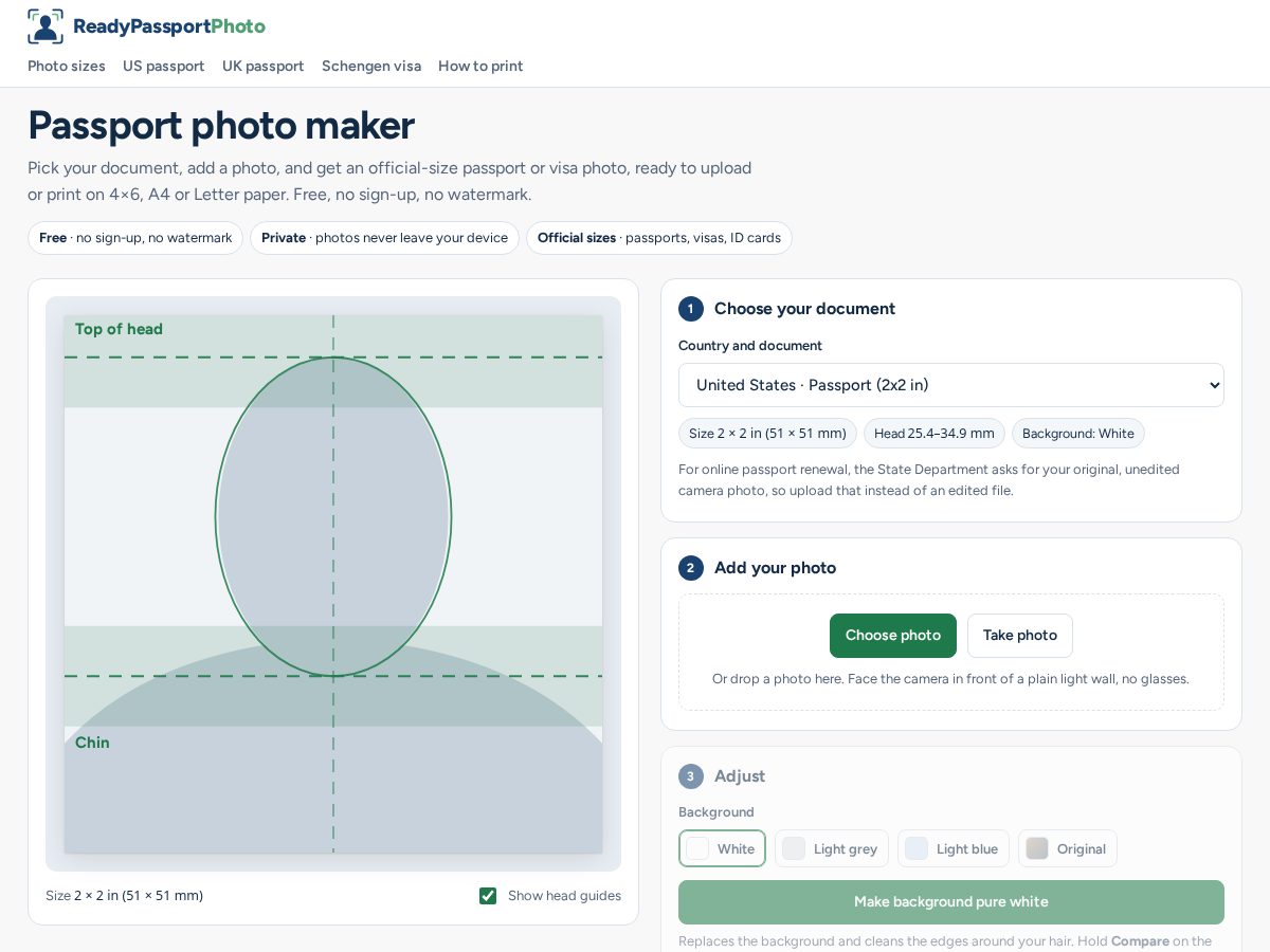 Landing-page snapshot of readypassportphoto.com