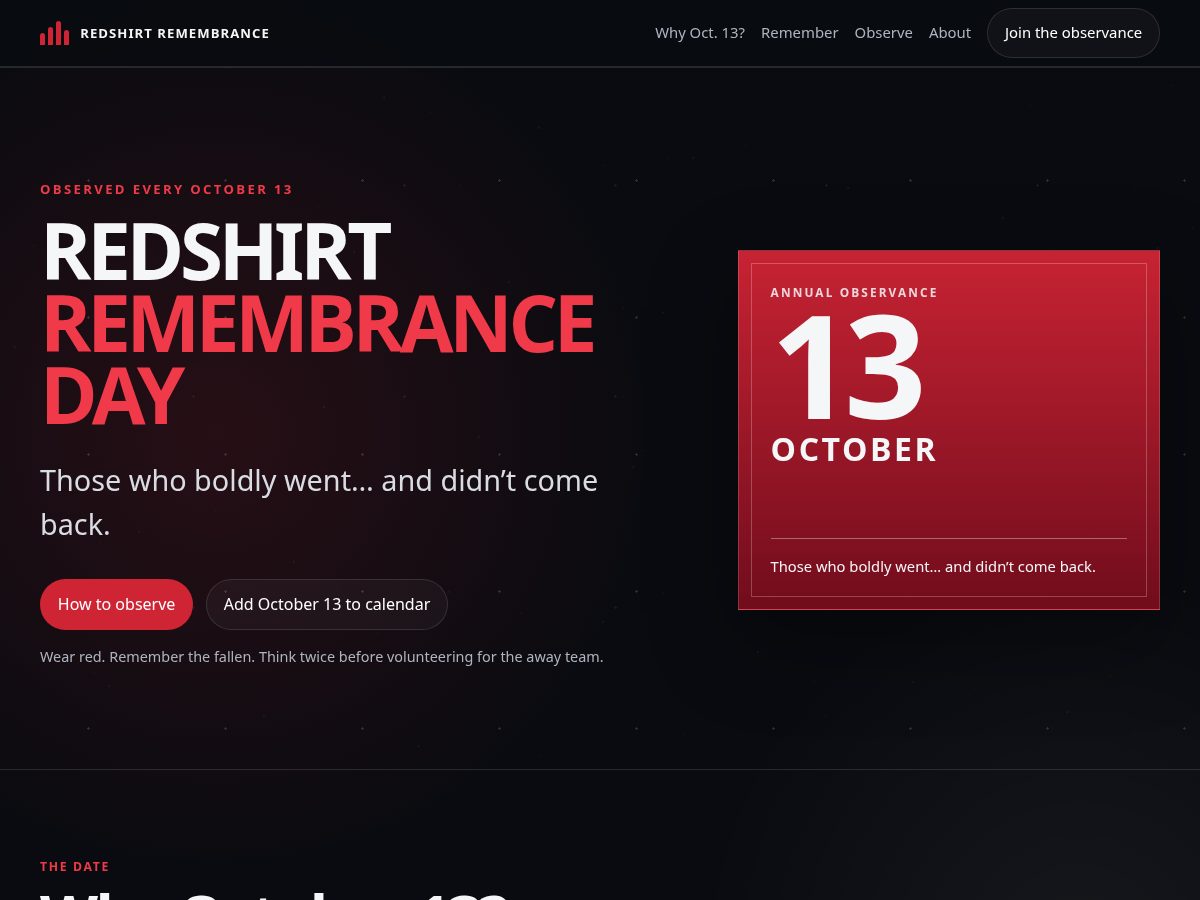 Landing-page snapshot of redshirtremembrance.org