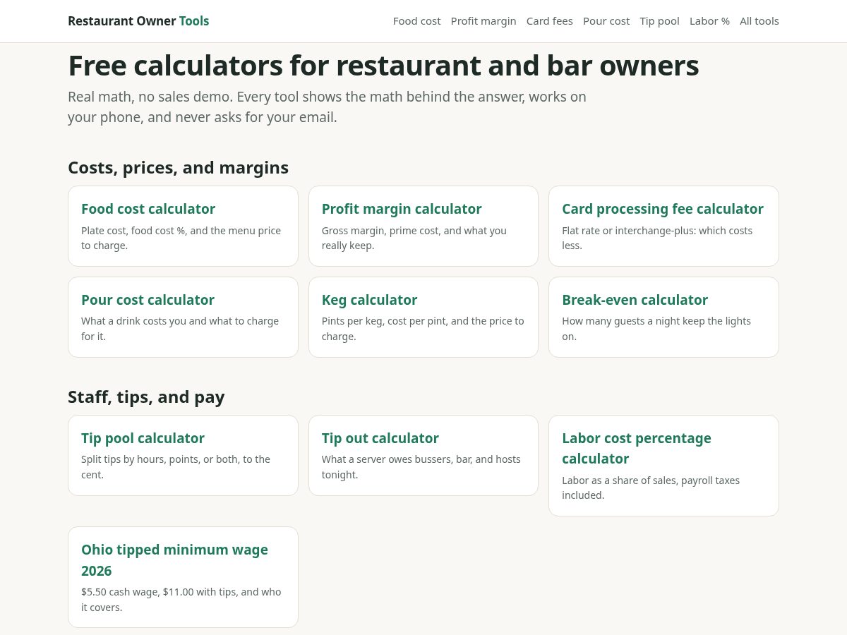 Landing-page snapshot of restaurantownertools.com