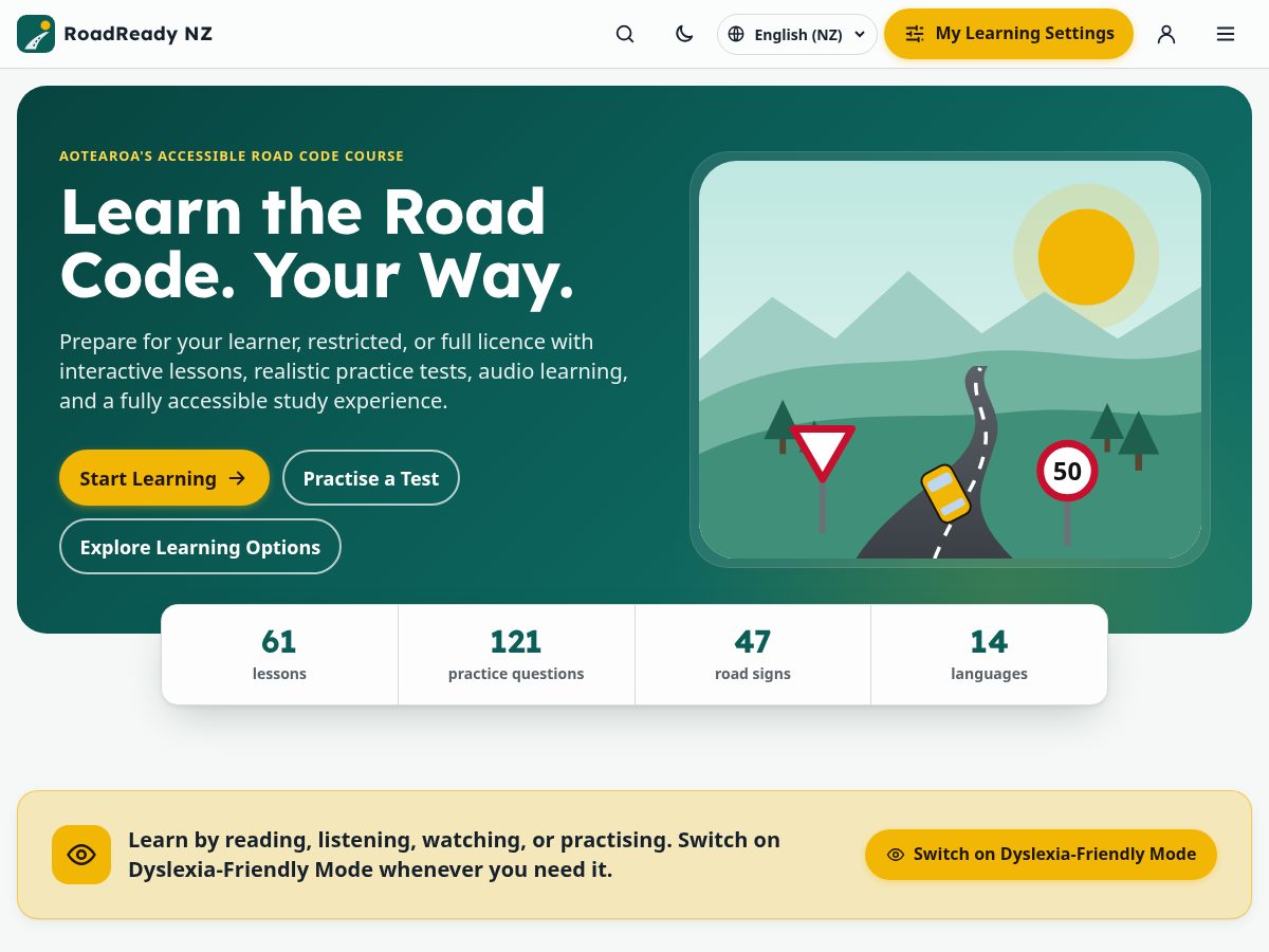Landing-page snapshot of roadreadynz.online
