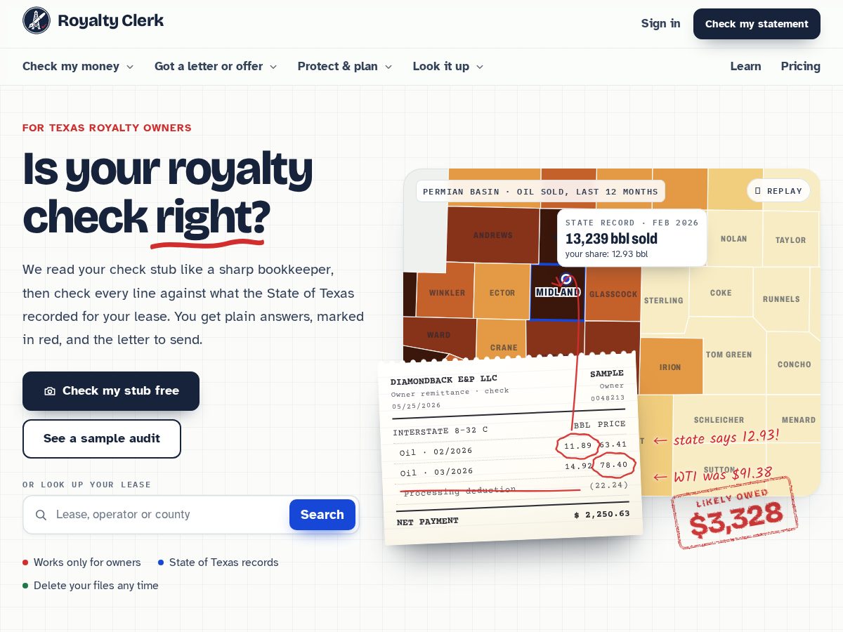 Landing-page snapshot of royaltyclerk.com