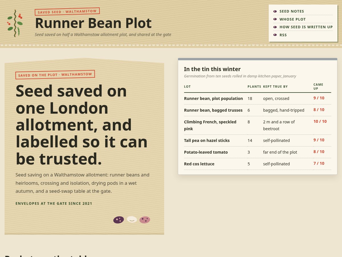 Landing-page snapshot of runnerbeanplot.com