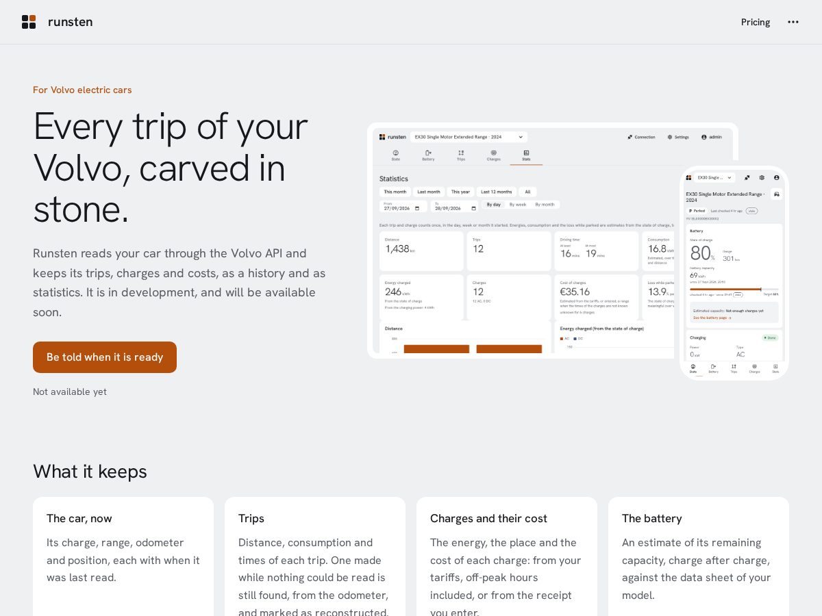 Landing-page snapshot of runsten.app