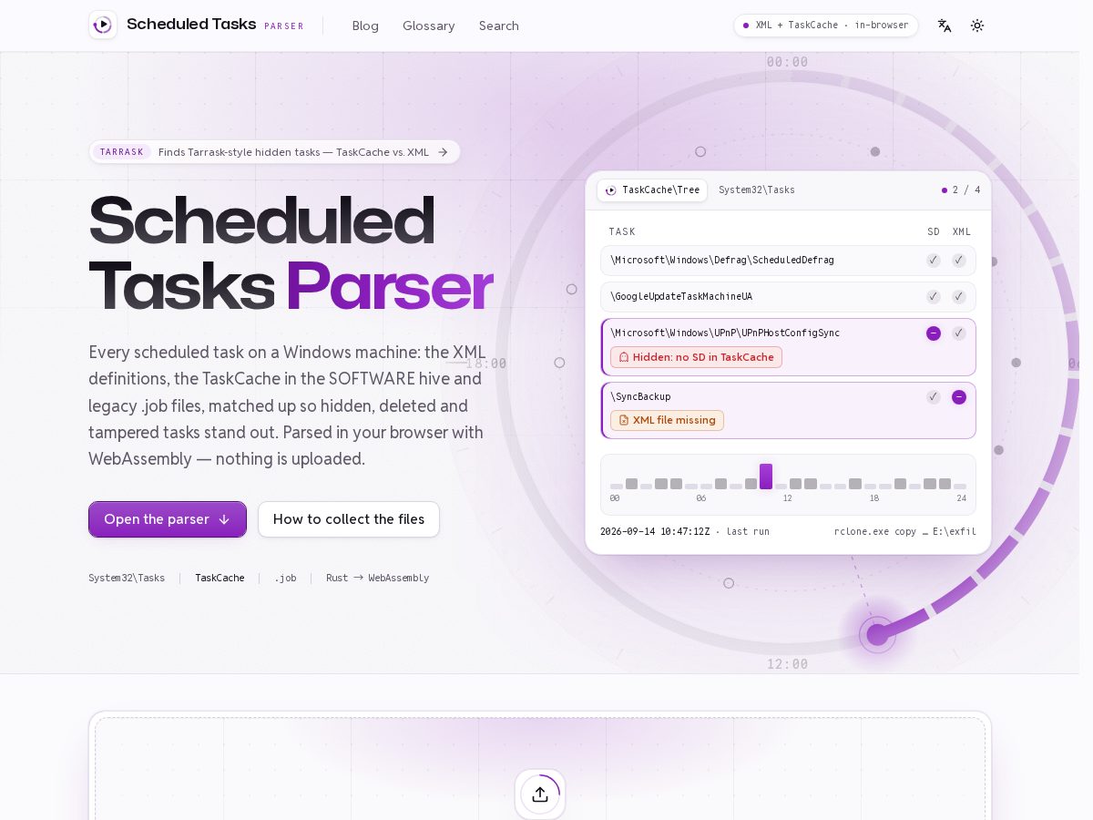 Landing-page snapshot of scheduledtasksparser.com