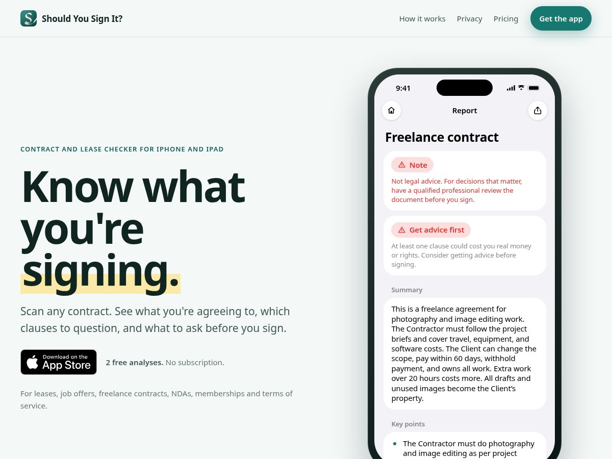 Landing-page snapshot of shouldyousignit.com