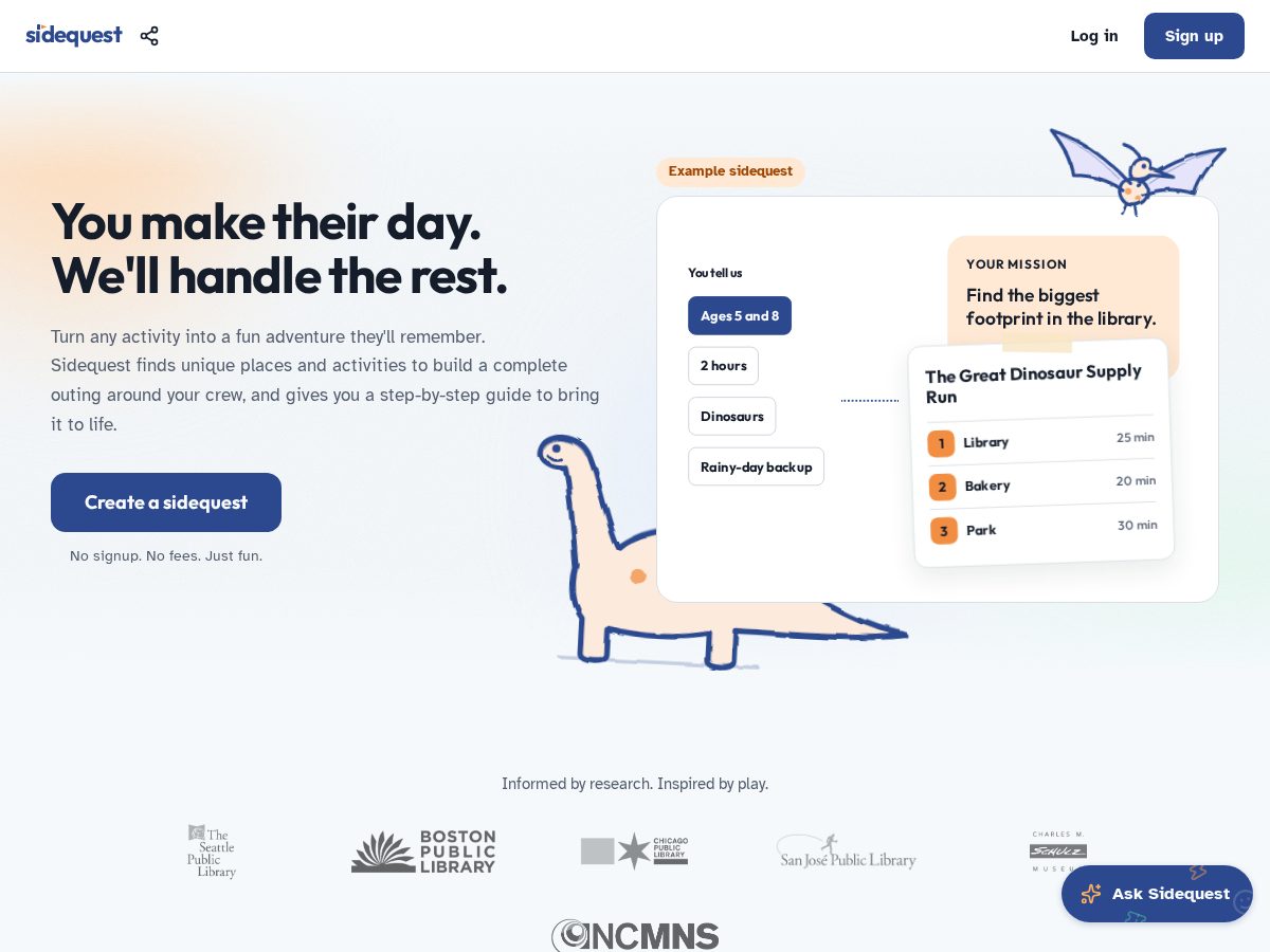 Landing-page snapshot of sidequestkids.com