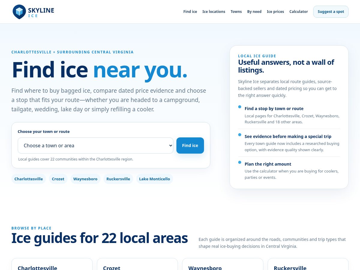 Landing-page snapshot of skylineice.com