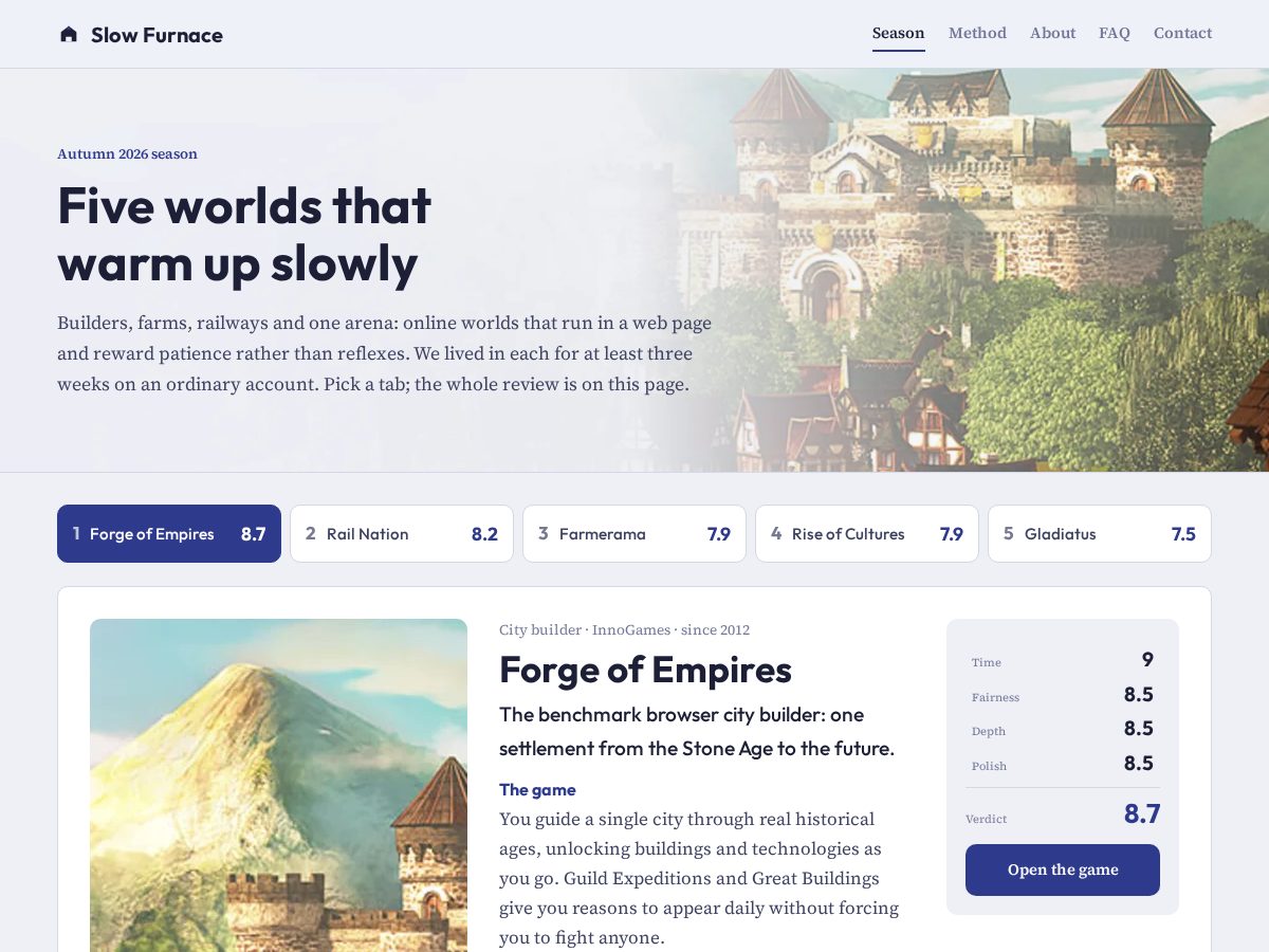 Landing-page snapshot of slowfurnace.com
