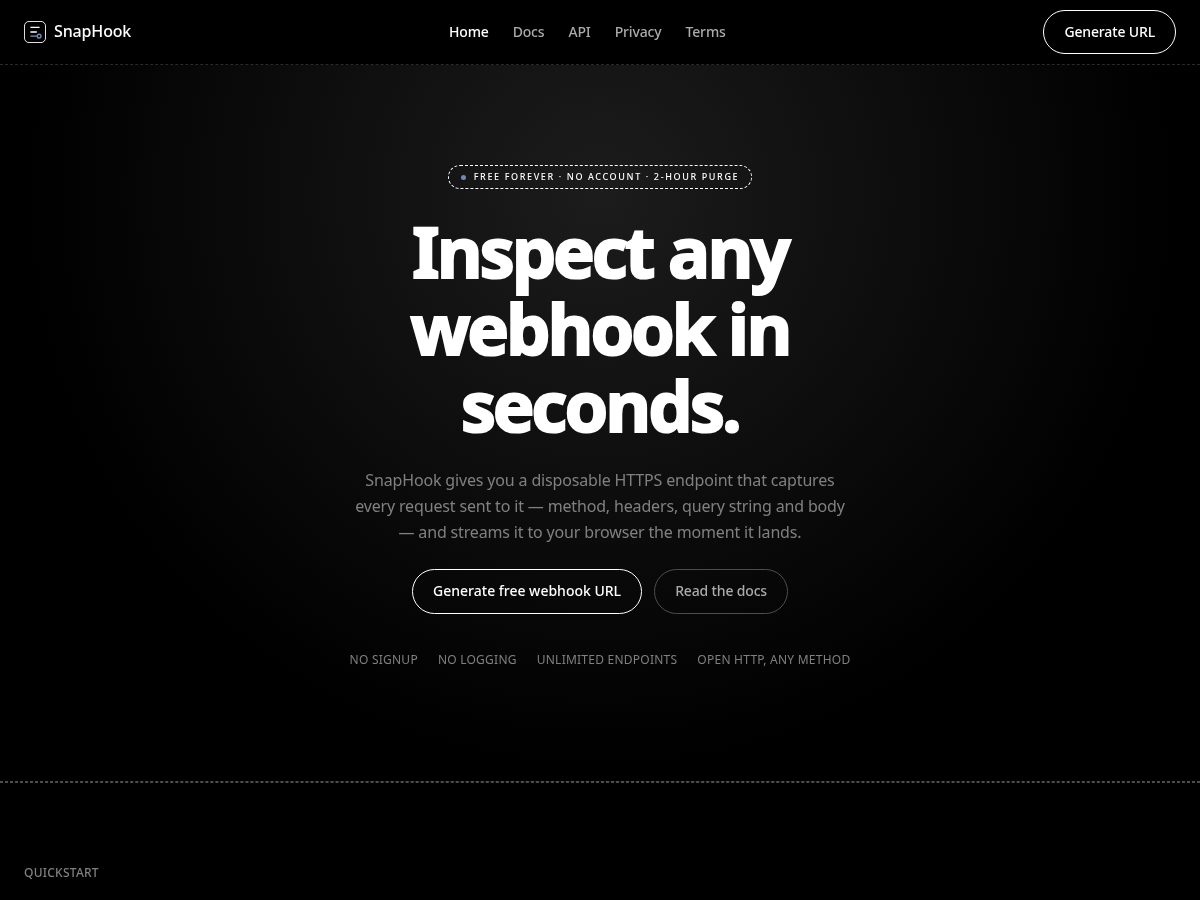 Landing-page snapshot of snaphook.site