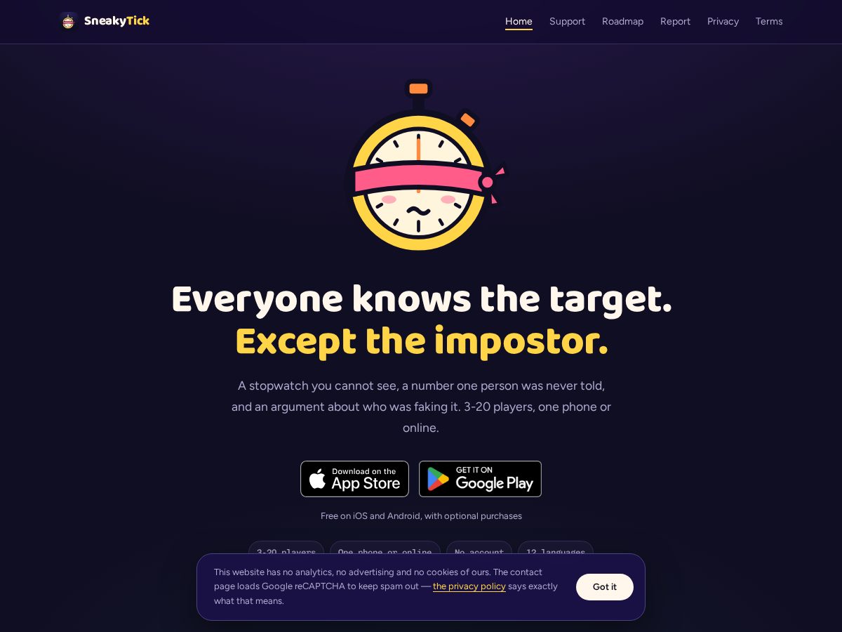 Landing-page snapshot of sneakytick.com