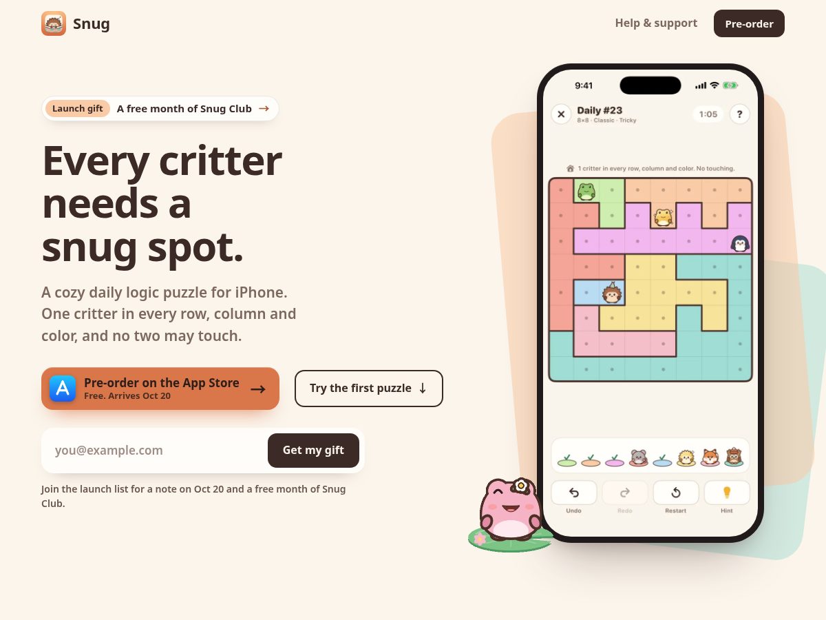Landing-page snapshot of snugpuzzle.com