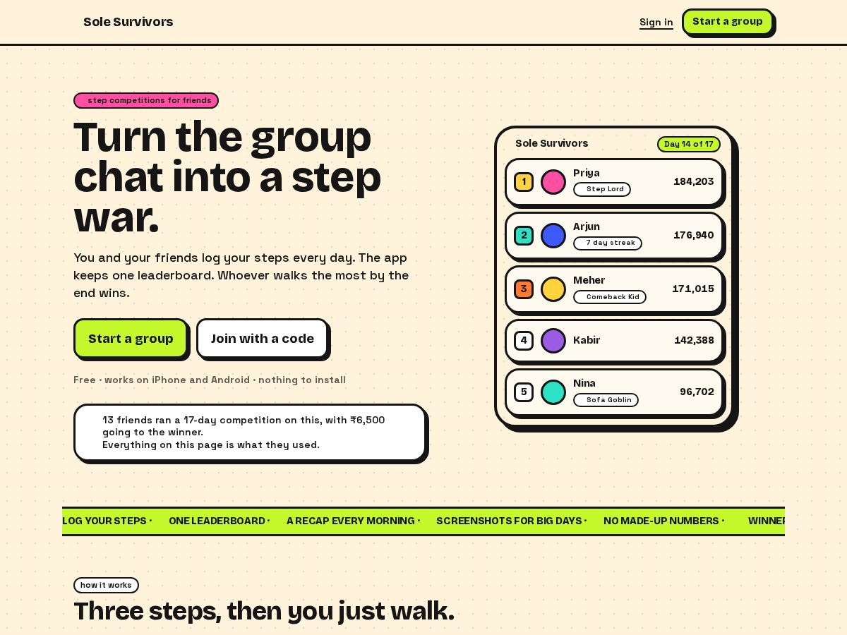 Landing-page snapshot of solesurvivors.fit