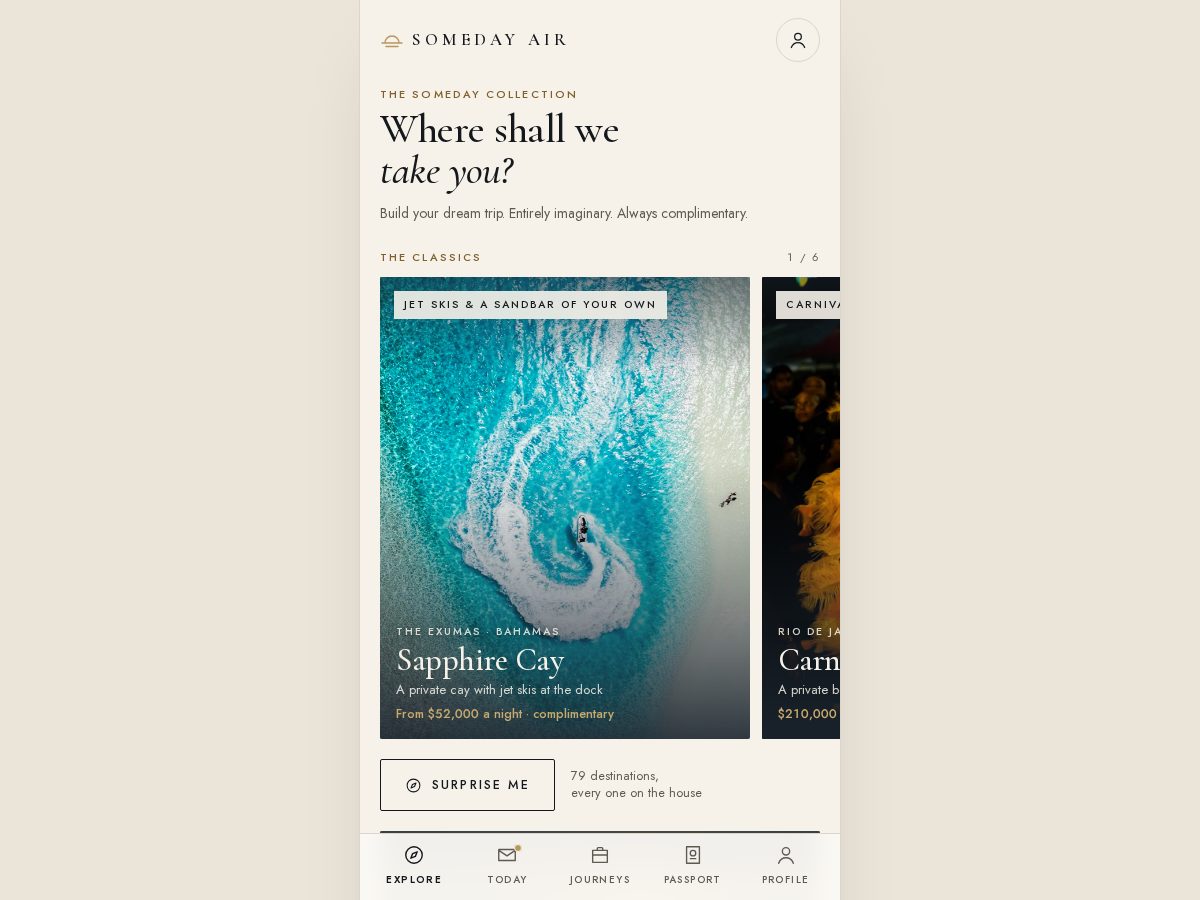 Landing-page snapshot of somedayair.com