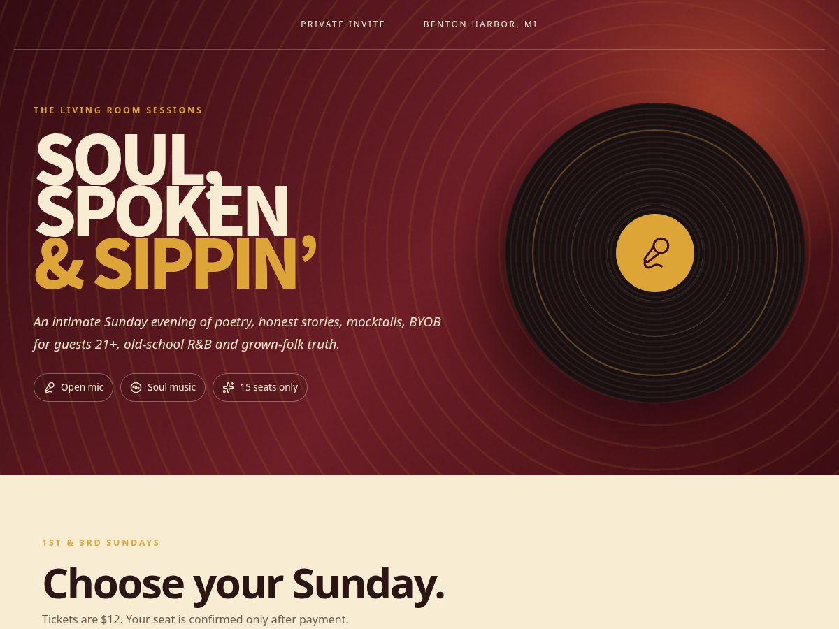 Landing-page snapshot of soulspokenandsippin.com