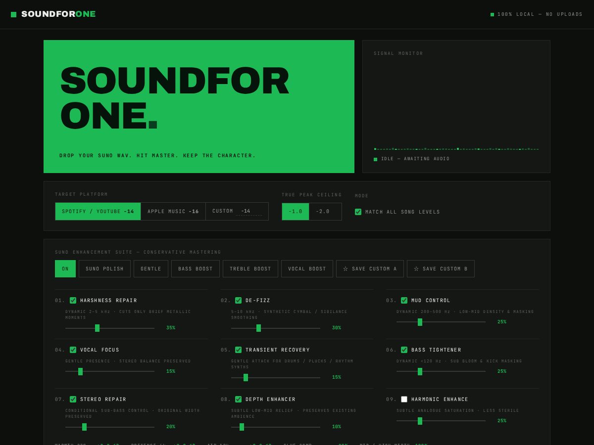 Landing-page snapshot of soundfor.one