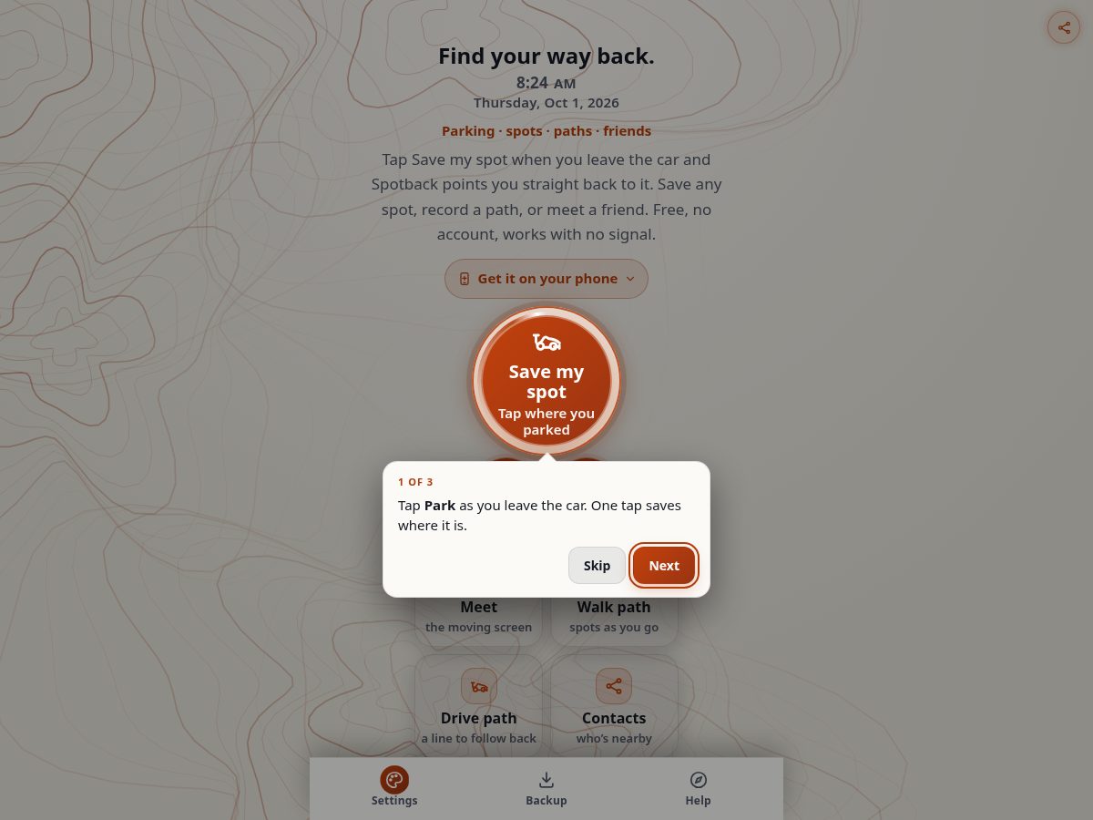 Landing-page snapshot of spotback.app