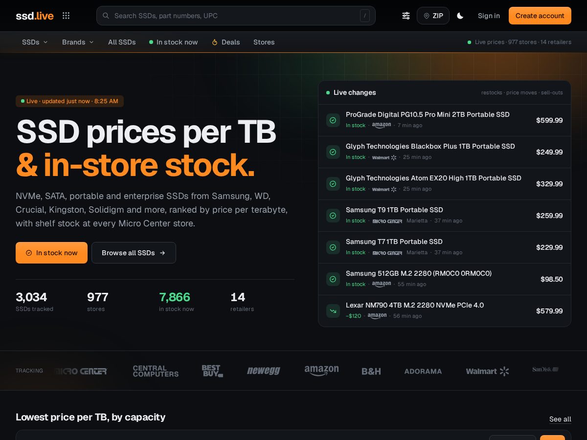 Landing-page snapshot of ssd.live