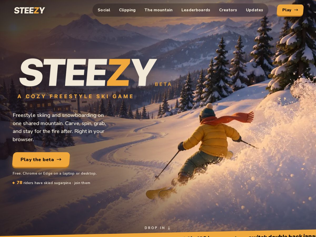 Landing-page snapshot of steezymountain.com
