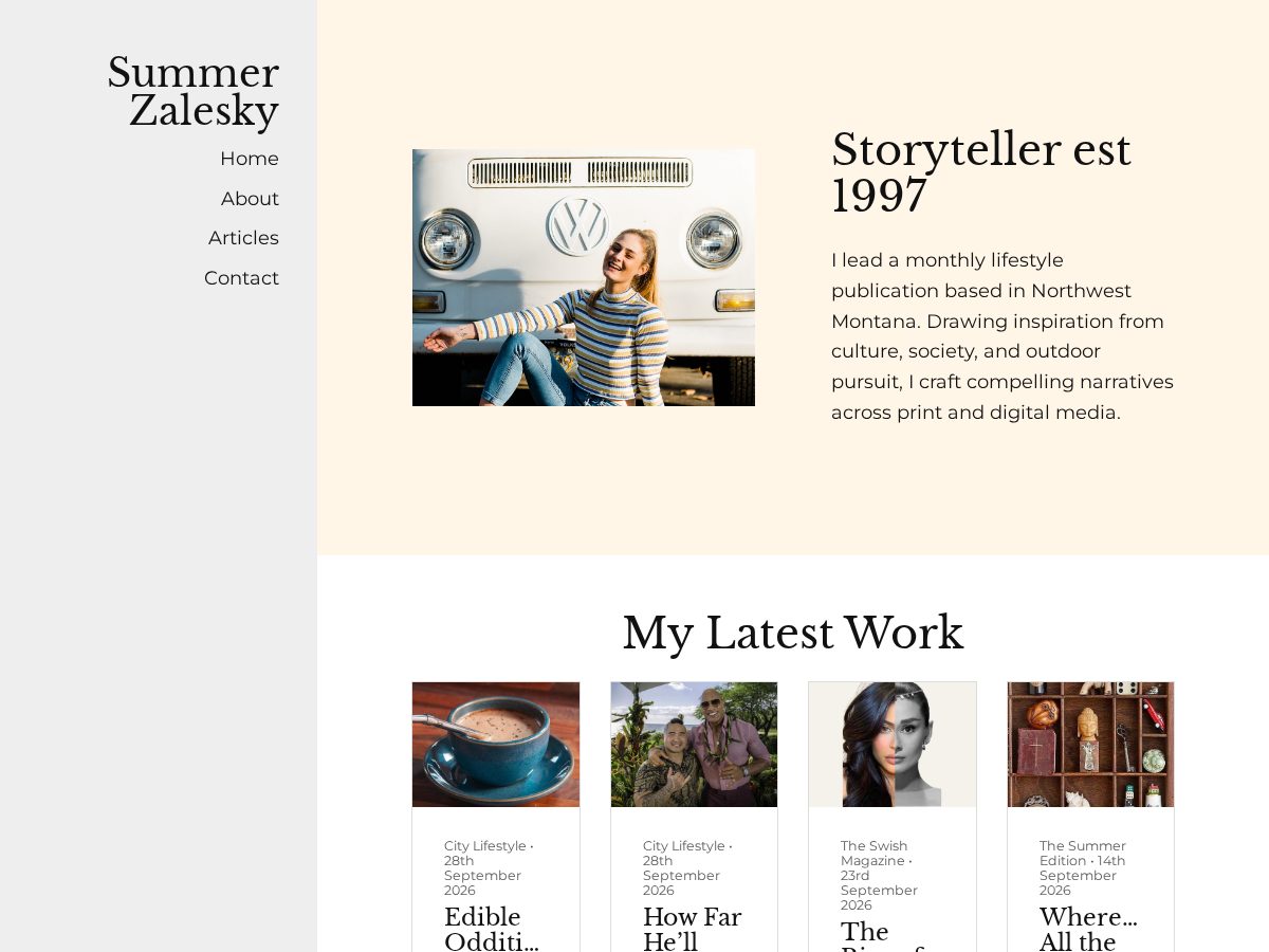 Landing-page snapshot of summerzalesky.com