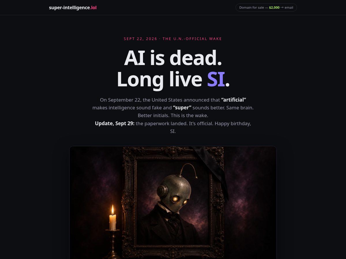 Landing-page snapshot of super-intelligence.lol