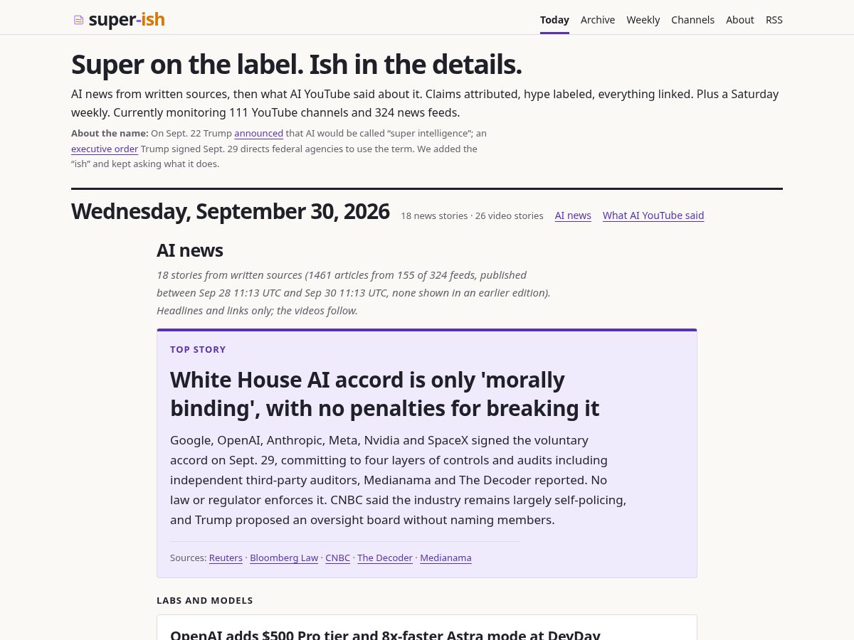 Landing-page snapshot of super-ish.com