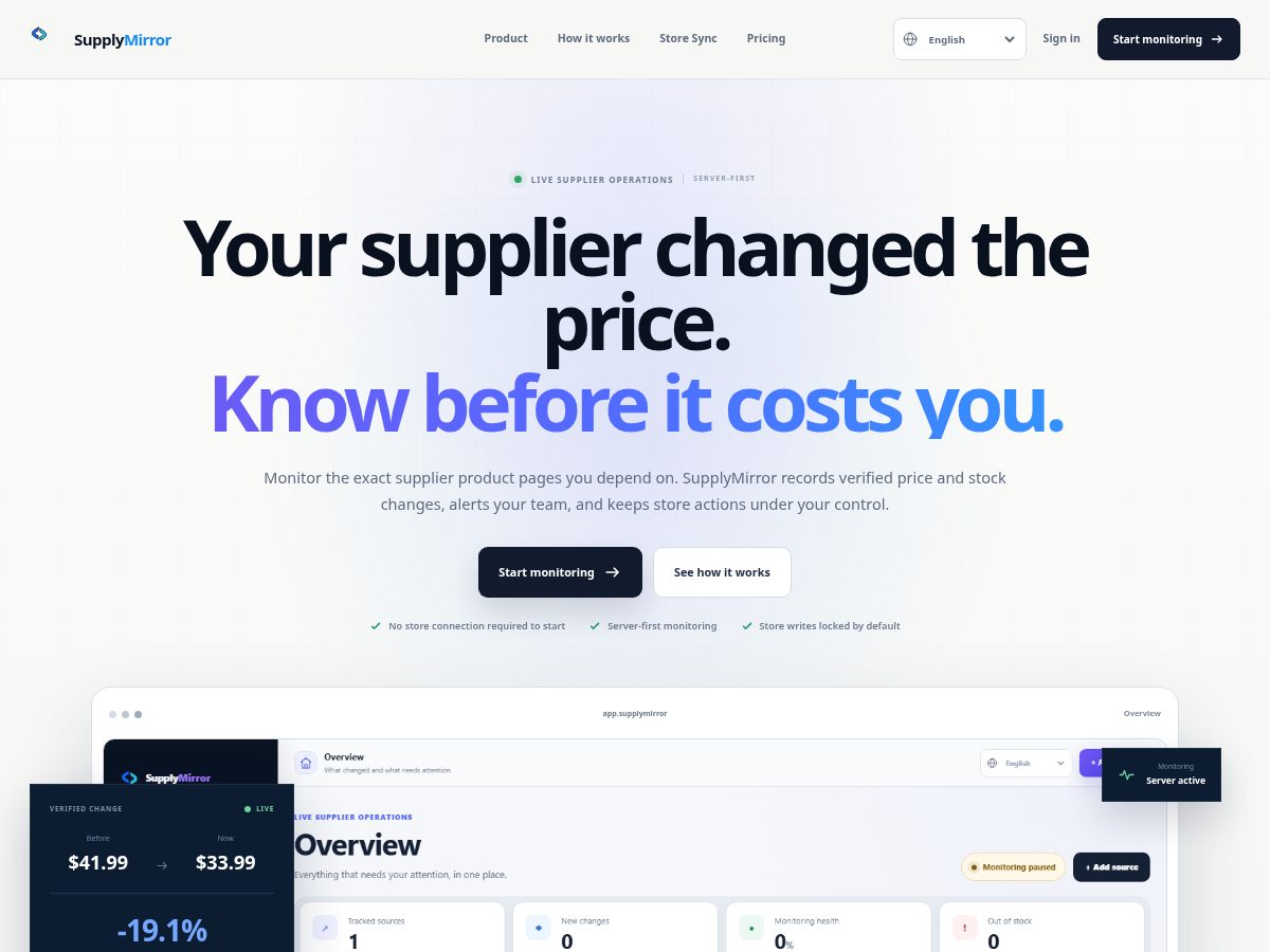Landing-page snapshot of supplymirror.com