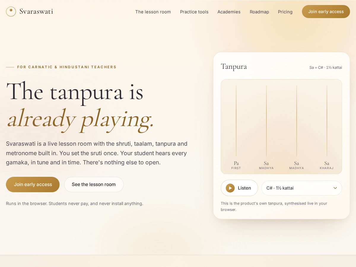 Landing-page snapshot of svaraswati.com