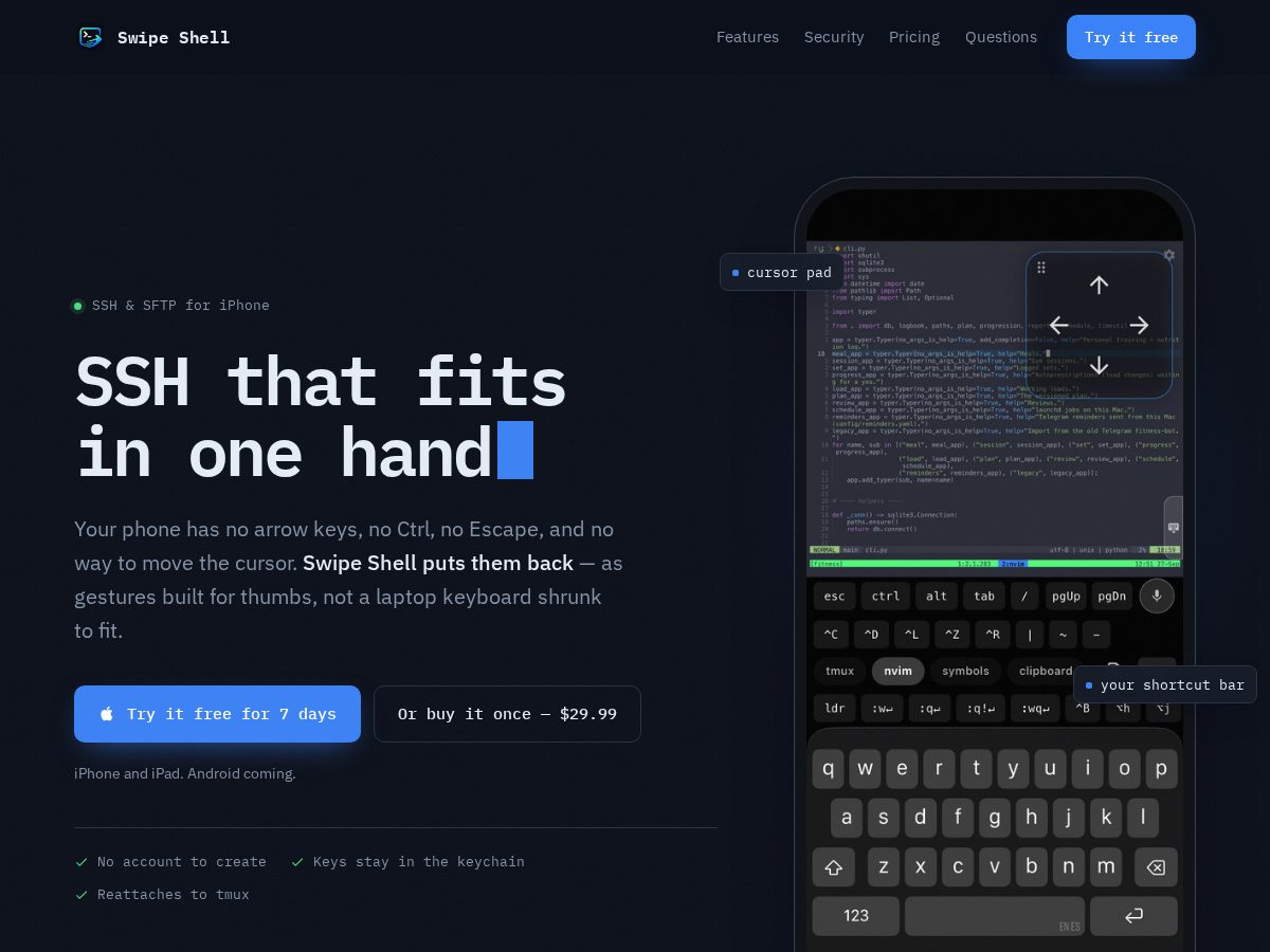 Landing-page snapshot of swipeshell.app