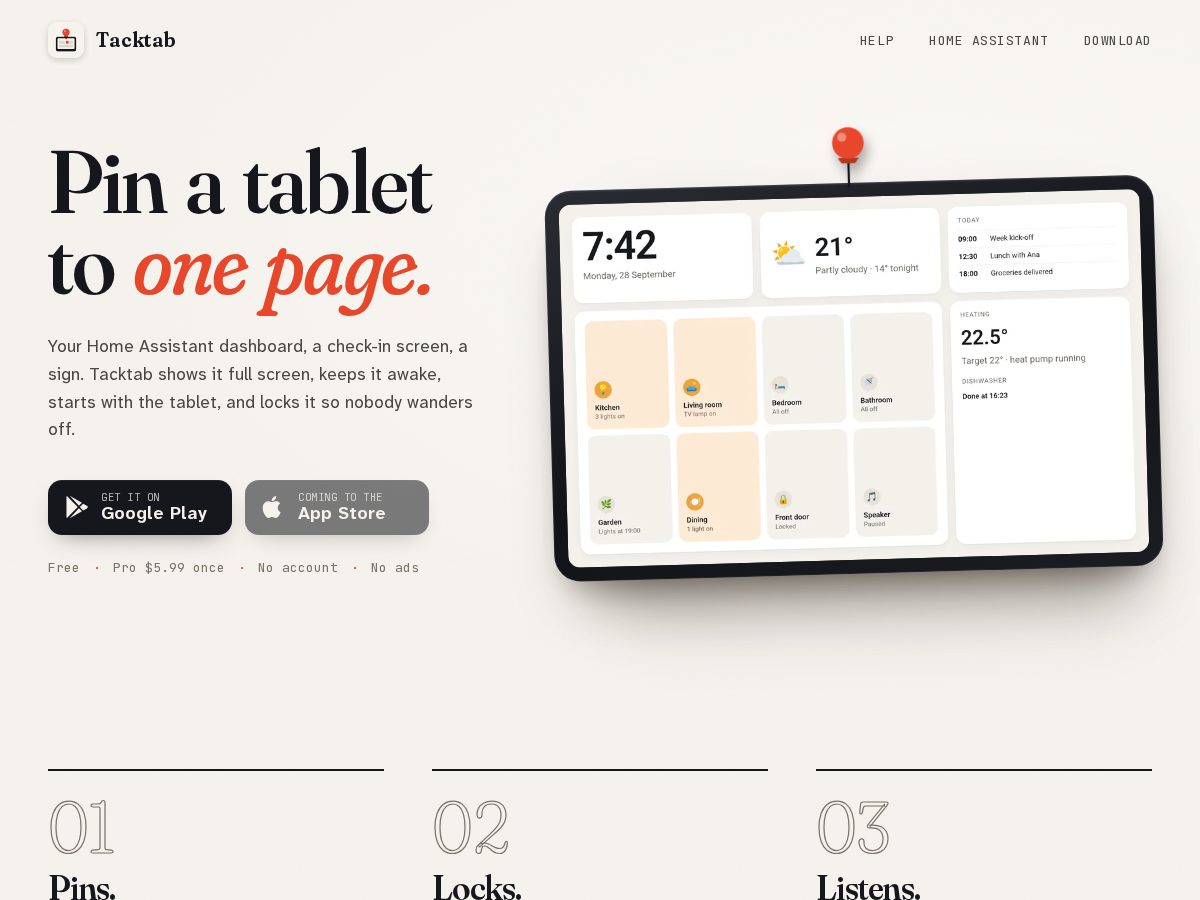 Landing-page snapshot of tacktab.com