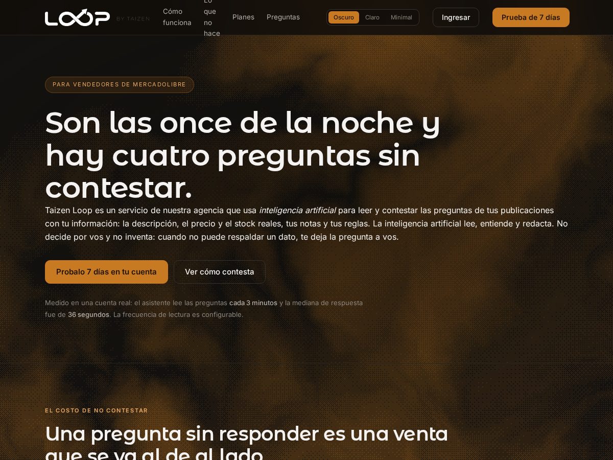 Landing-page snapshot of taizenloop.com