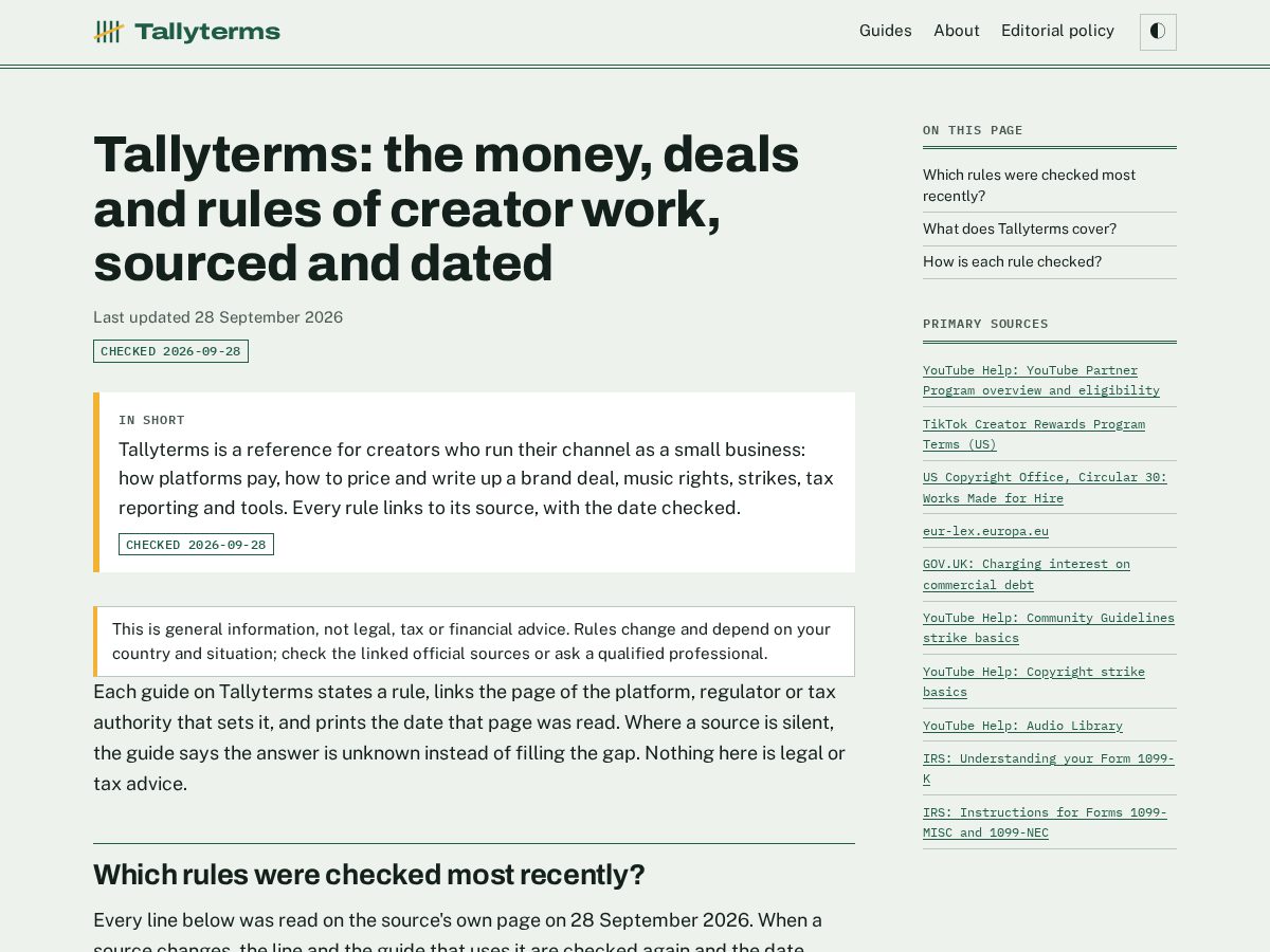 Landing-page snapshot of tallyterms.com