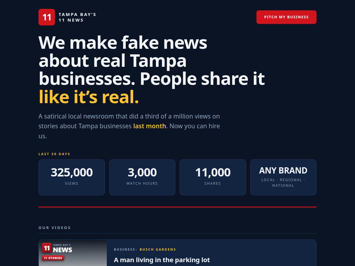 Landing-page snapshot of tampabay11.news