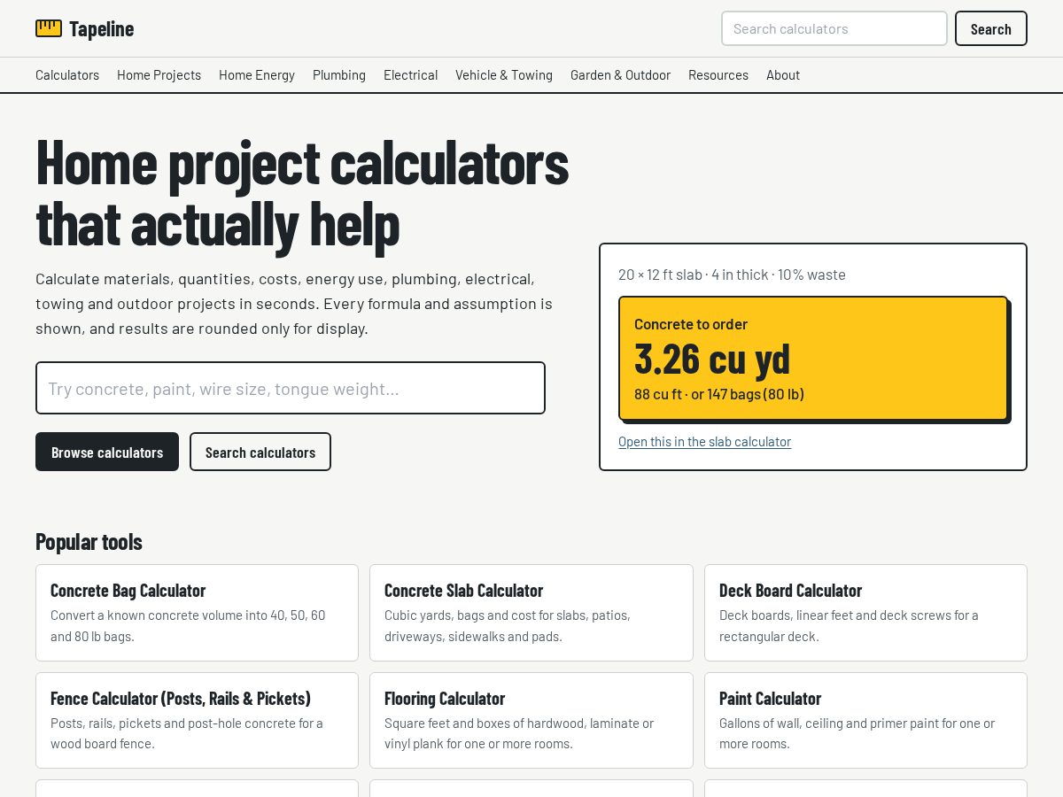 Landing-page snapshot of tapelinetools.com
