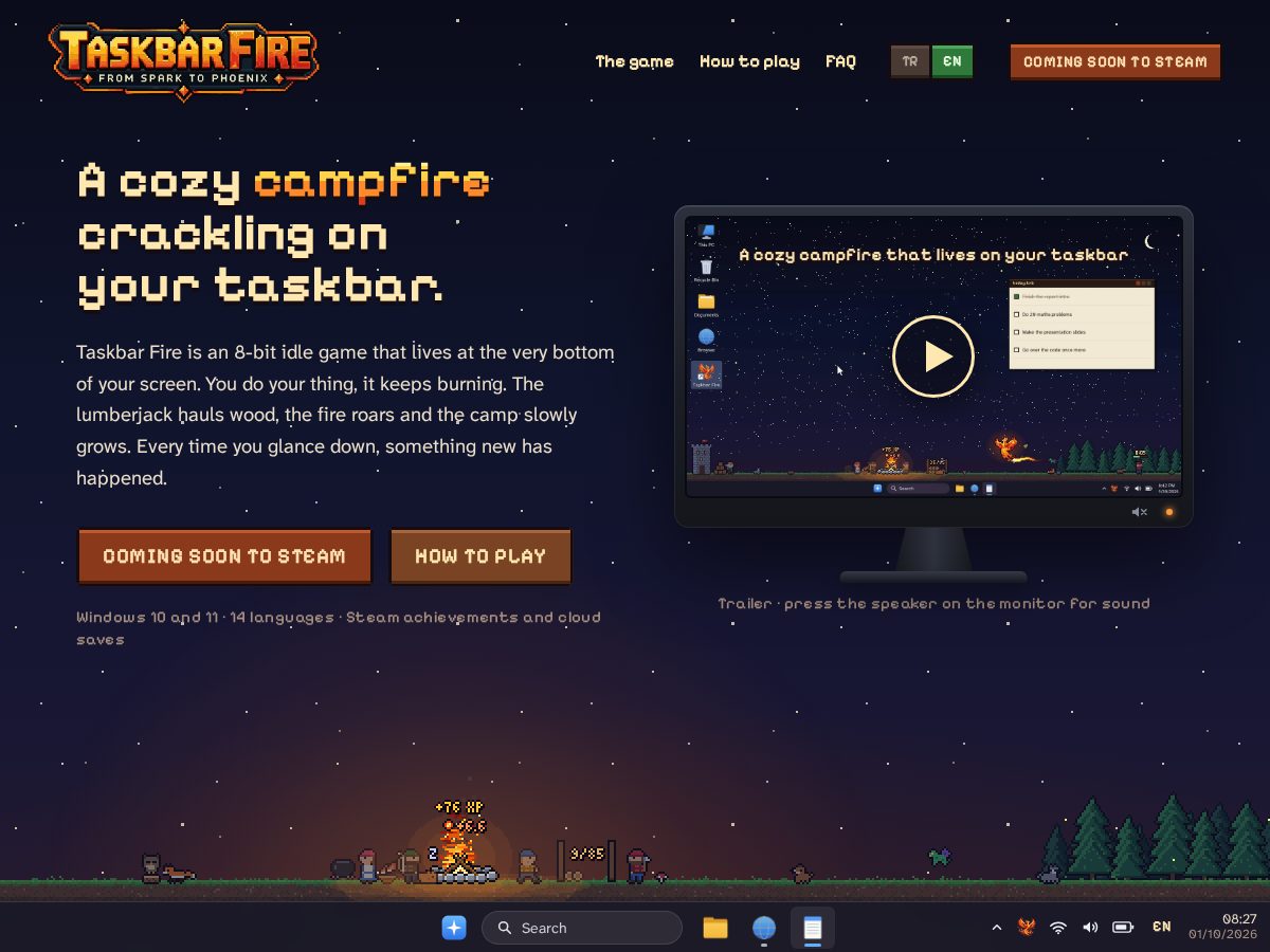 Landing-page snapshot of taskbarfire.com