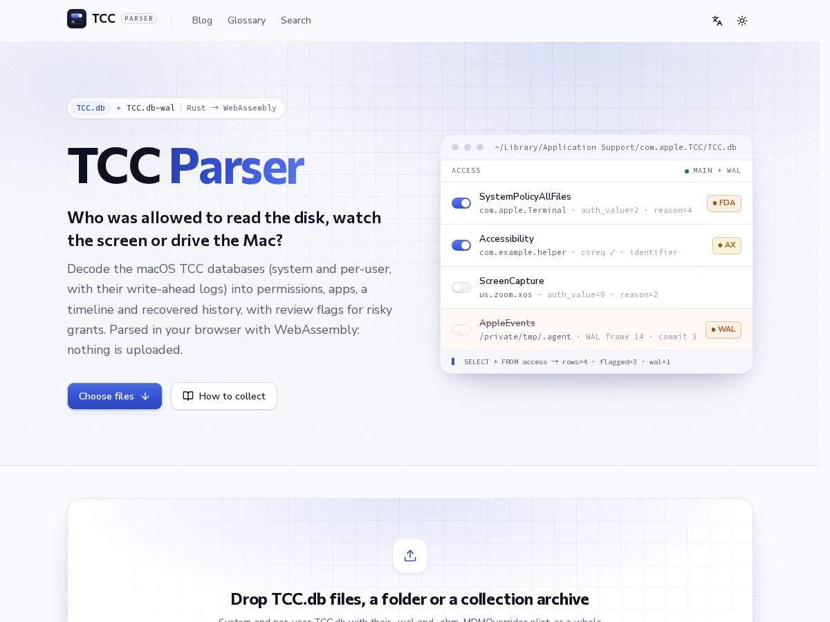 Landing-page snapshot of tccparser.com