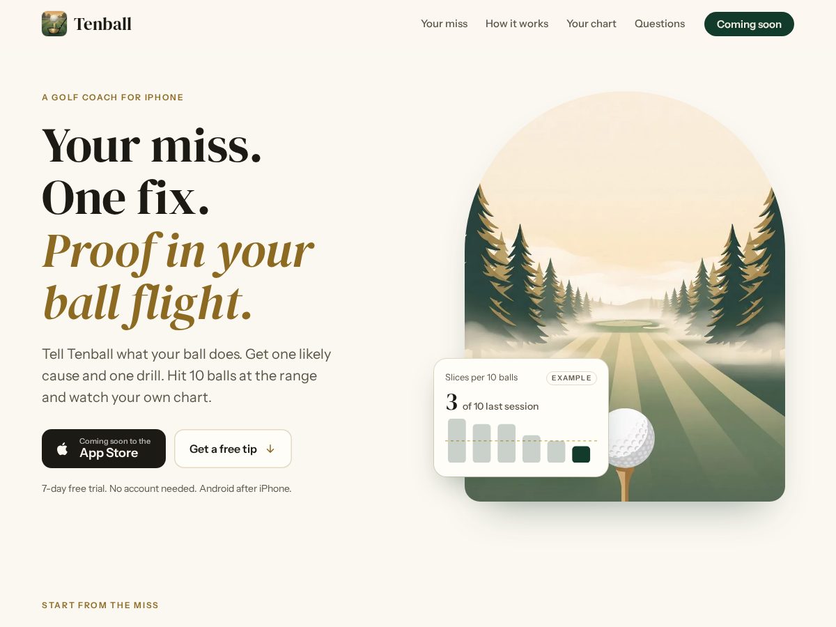 Landing-page snapshot of tenball.golf
