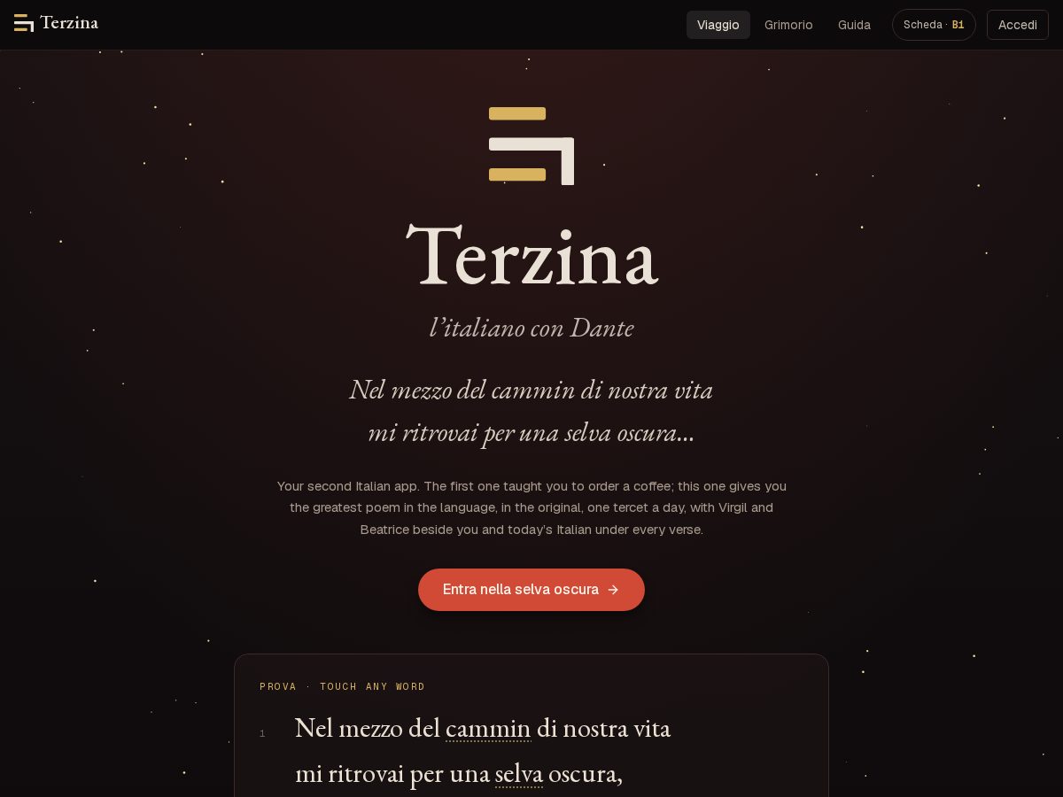 Landing-page snapshot of terzina.app