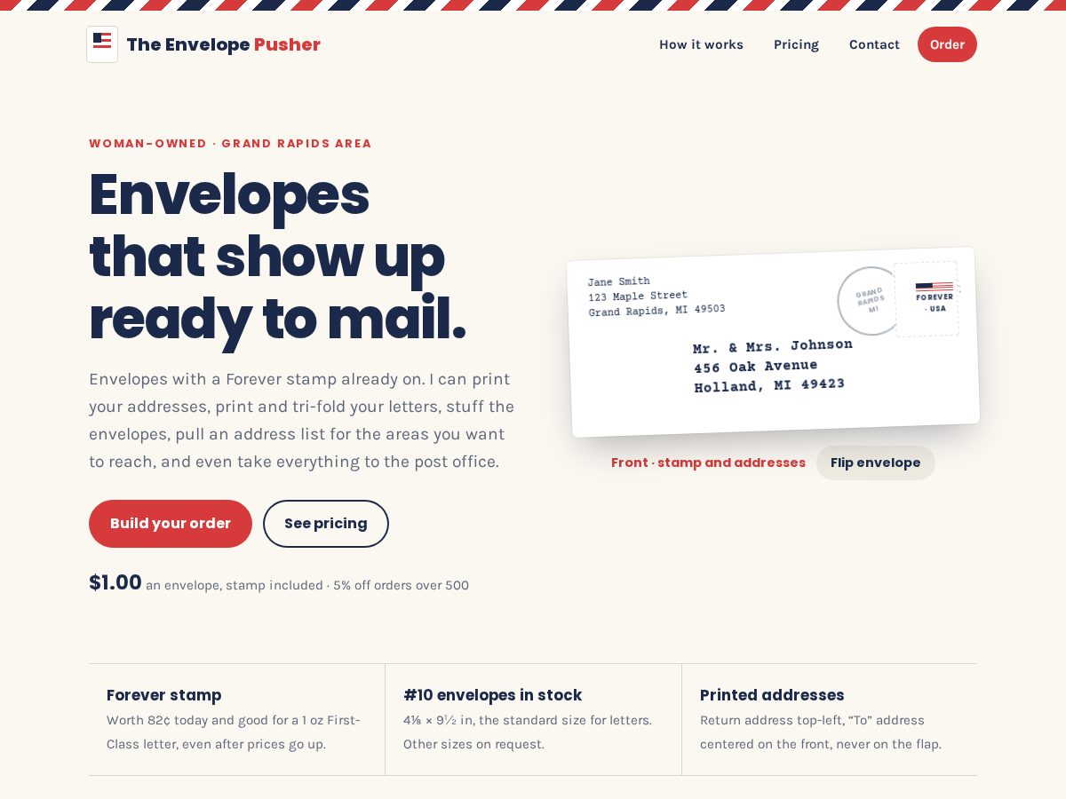 Landing-page snapshot of theenvelopepusher.com