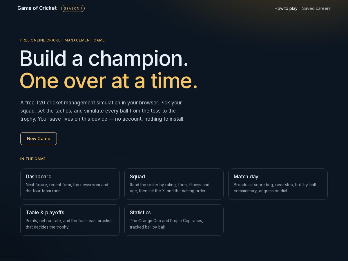 Landing-page snapshot of thegameofcricket.com
