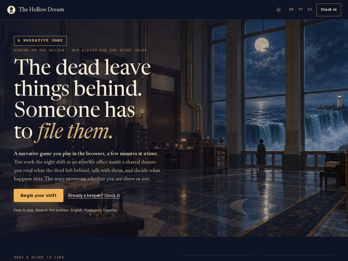 Landing-page snapshot of thehollowdream.com