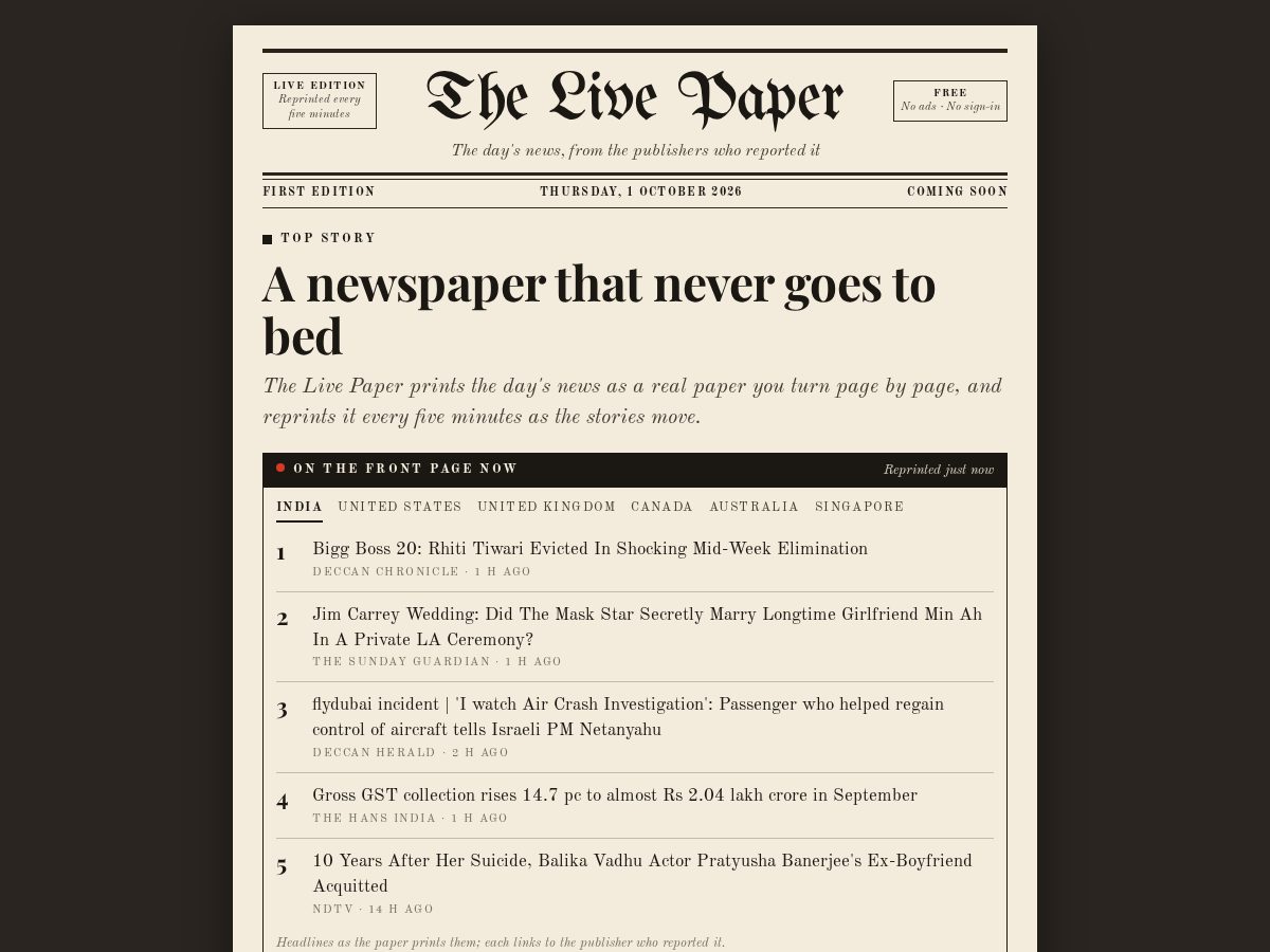 Landing-page snapshot of thelivepaper.com