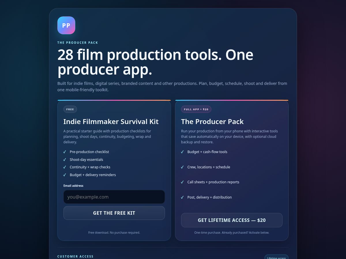 Landing-page snapshot of theproducerpack.com