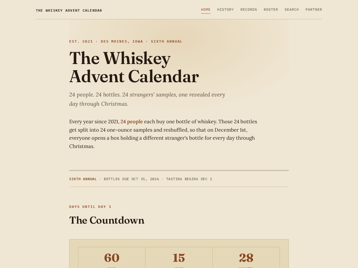 Landing-page snapshot of thewhiskeyadventcalendar.com