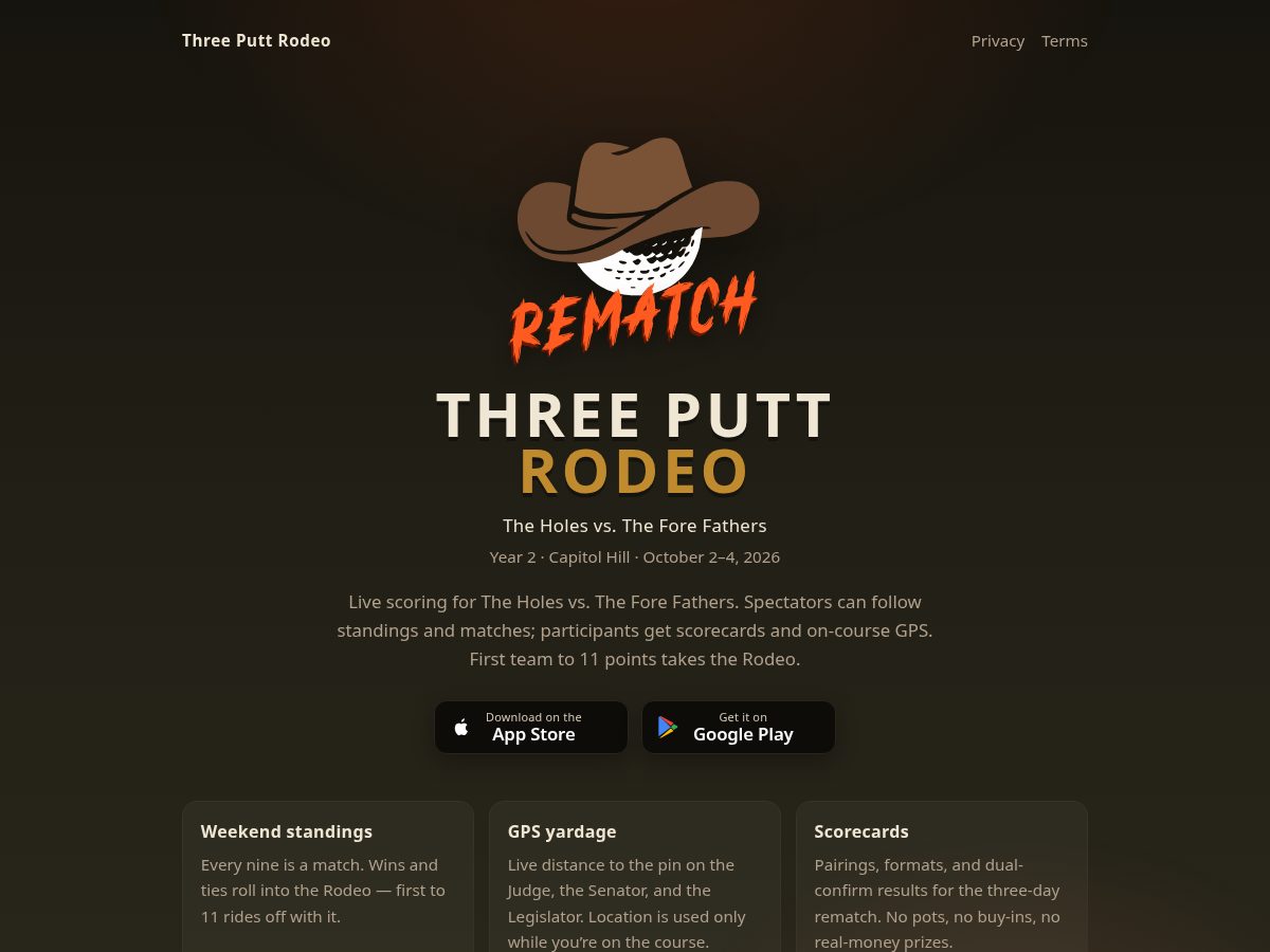 Landing-page snapshot of threeputtrodeo.com
