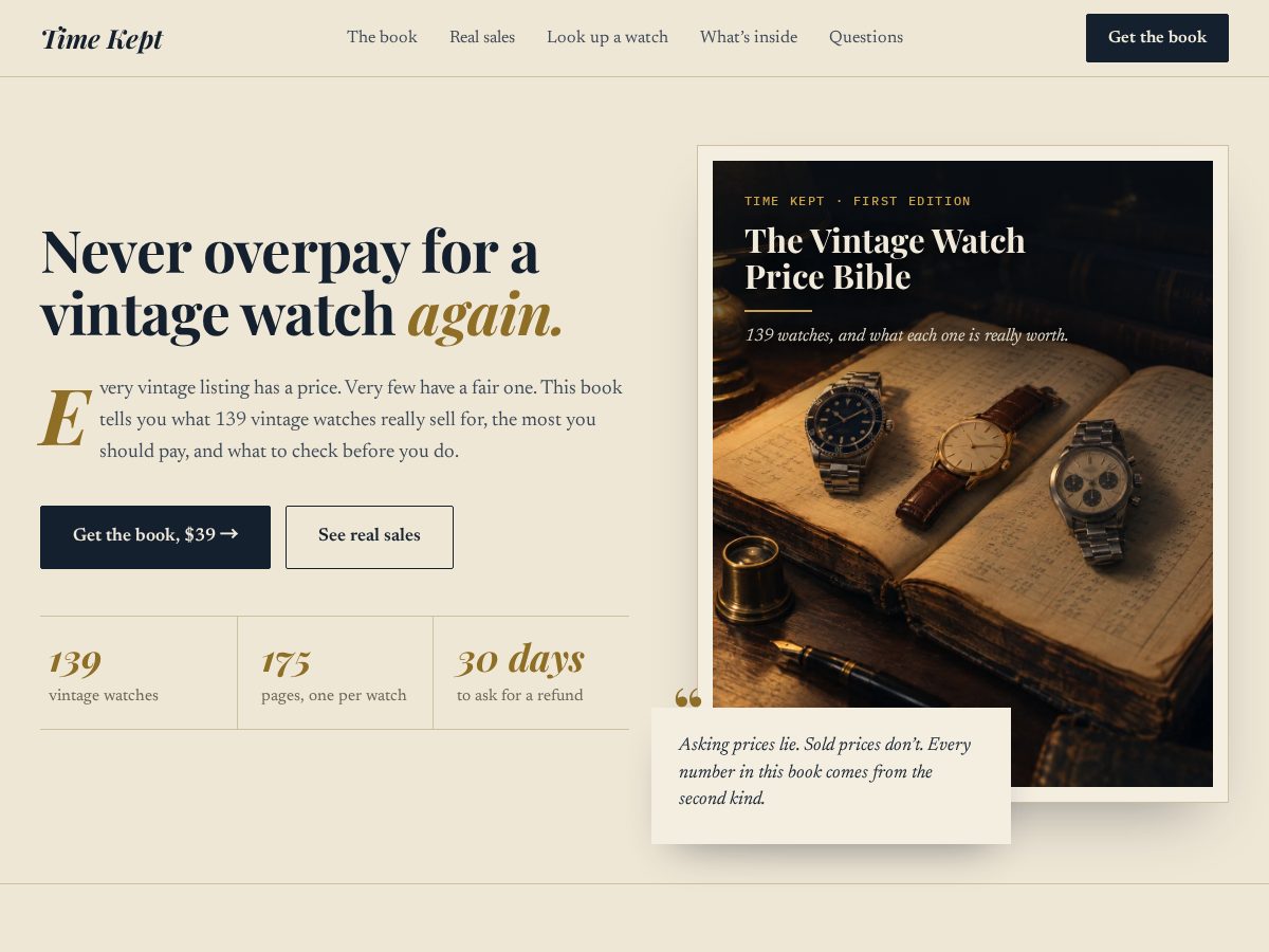 Landing-page snapshot of timekeptwatches.com