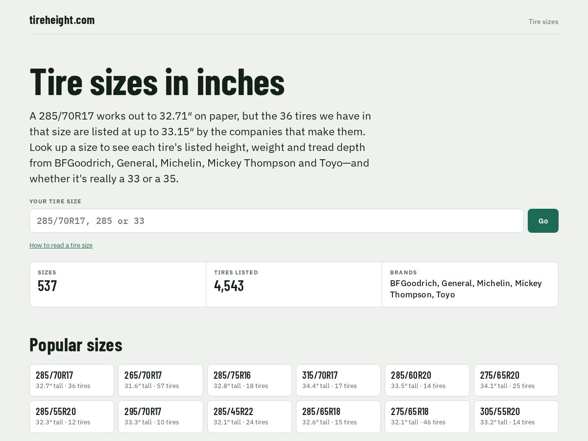 Landing-page snapshot of tireheight.com